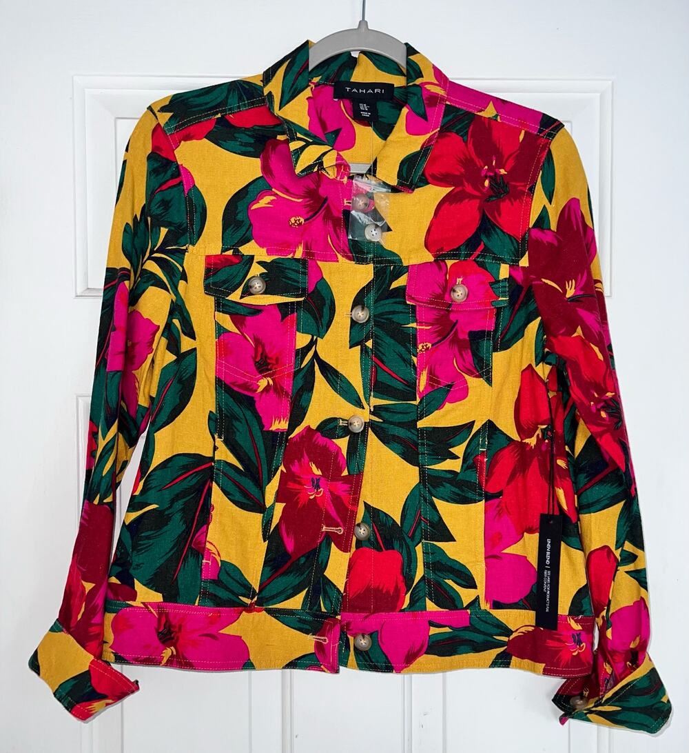 Tahari Linen blend floral Jacket - Size Medium